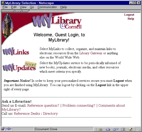 Screenshot for MyLibrary at Cornell University
