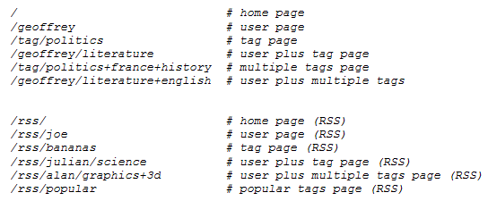 Examples of linking syntax from the del.icio.us about page