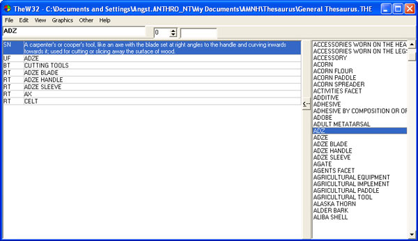 Screen shot of the W32 thesaurus construction program