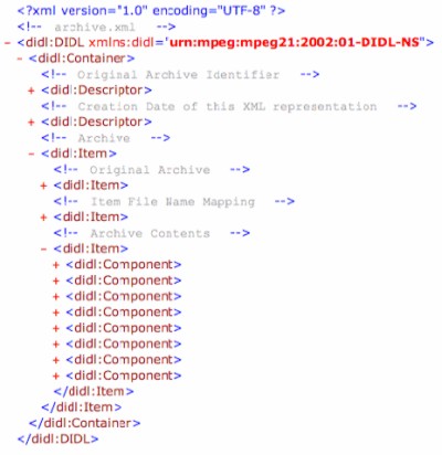 Image showing XML comments for eight separate Components, one for each file in the test archive