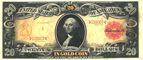 A twenty dollar bill with GW image