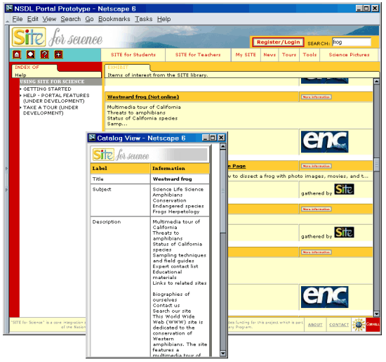 Screen shot of search service using a repository