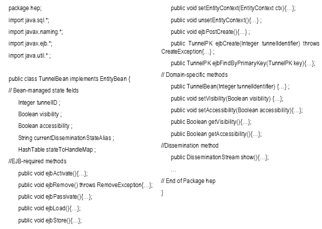 code for entity-bean tunnel