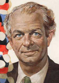 Painted Portrait of Linus Pauling showing his double helix as a border