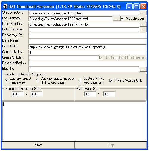 Screenshot of the Thumbgrabber interface