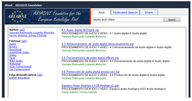 Screen shot showing the query and indexing tool
