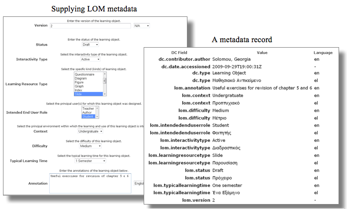 Illustration of the LOM metadata in DSpace.
