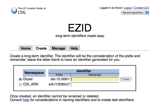 figure showing EZID interface