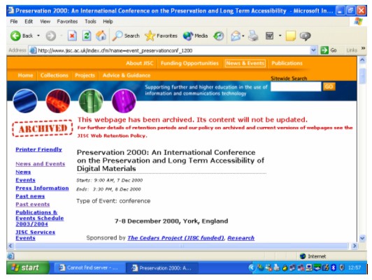 Screen shot showing archived banner