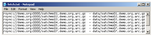 Screen shot showing the contents of a fetch.txt file