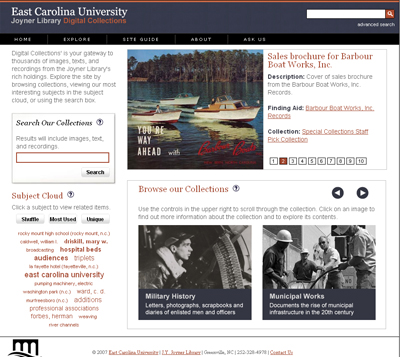 Screen Shot - The Joyner Library Digital Collections home page 