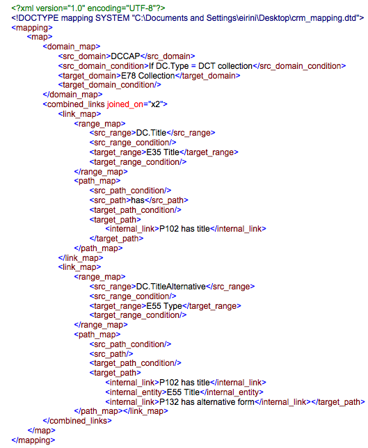 Coding showing the implementation of the mapping of the Collection title to the CiDOC/CRM