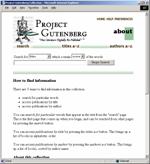 Screen shot of home page Project Gutenberg