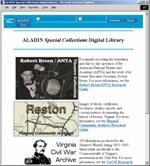 Screen shot of home page Aladin digital library