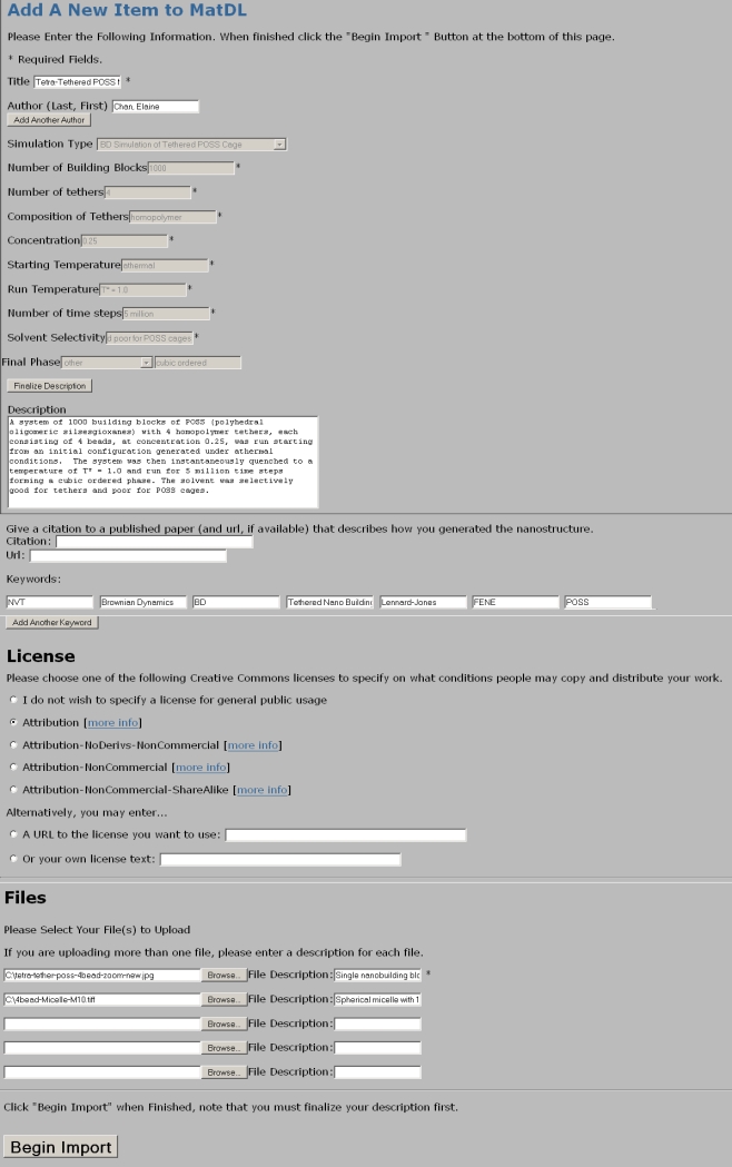 Image showing the submission template for nanostructures