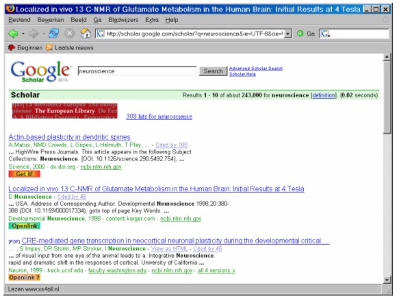 Screen shot showing a modified browser extension with links for search results.
