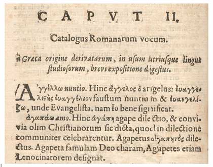 Image showing etymological data about Latin words derived from Greek represented as unstructured text: Masen, Jacob SJ (1606-1681): Palaestra Styli Romani.