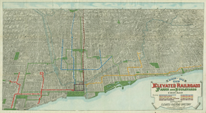 Birds-eye view of the elevated railroads, parks, and boulevards