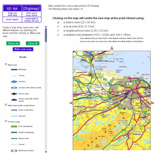 Screenshot from the Digimap lite web site