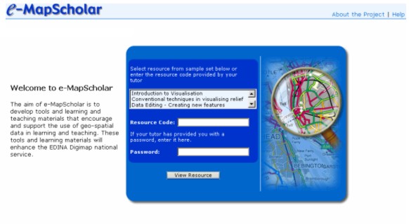 Screenshot of weclome page for e-MapScholar