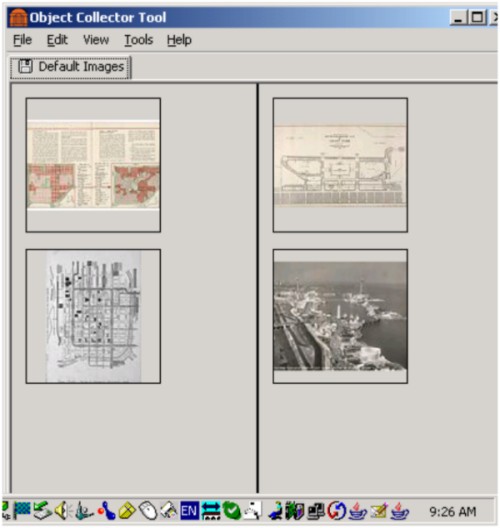 Example of images displayed in parallel slide carousels within the collector tool