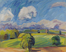 White Cloud Over Green Fields. Artist: Nick Schlee. Painting