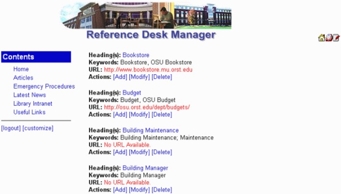 Reference Desk Manager web form to modify RDM database