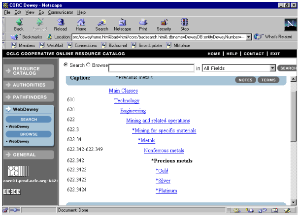 WebDewey Display of Search for Term 'Technology'