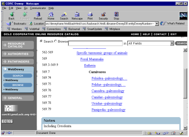 Dewey Decimal Classification Numbers for Fossil Invertabrates