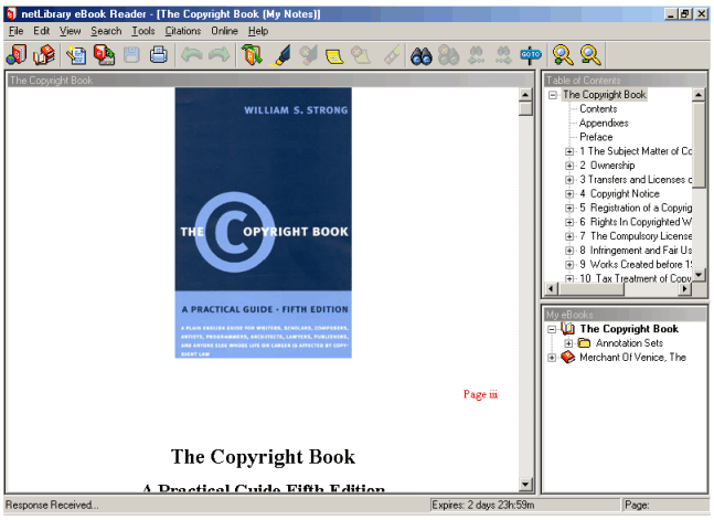 screenshot from netlibrary ebook reader