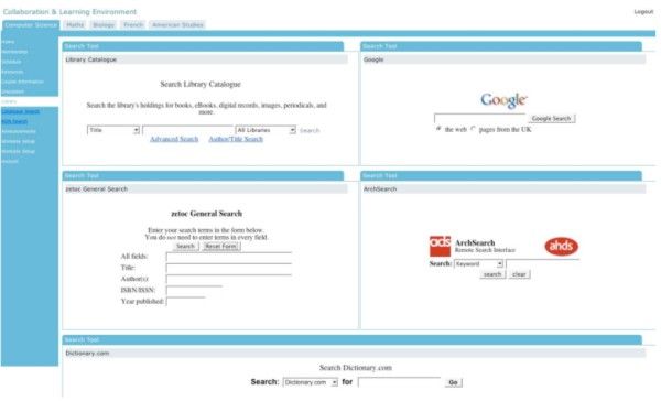 Screen shot of the VLE/CMS environment demonstrator