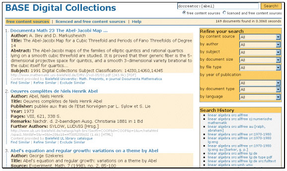 Screen shot showing the search results page
