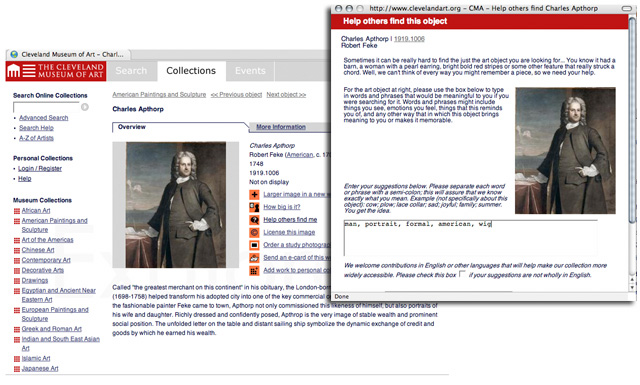 Screen shots of term collection interface and object-catalog page