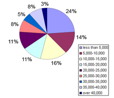 Pie chart showing institutional repositories by the size of the institutional body