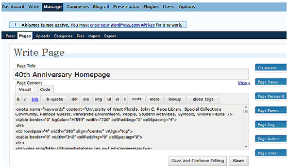 screenshot of administrative interface