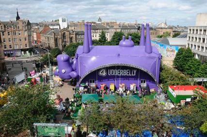 Photograph of the udderbelly tent housing the Edinburgh Fringe Festival events