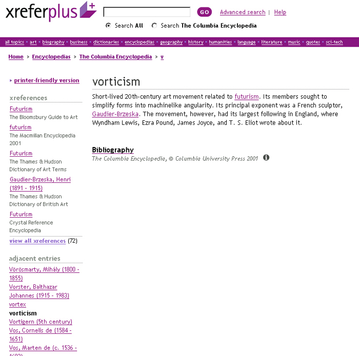 Screen shot of xrefer entry.
