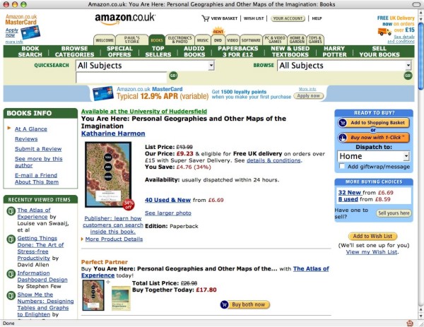 Screenshot of Amazon showing whether or not a particular item is held in the local organization's library